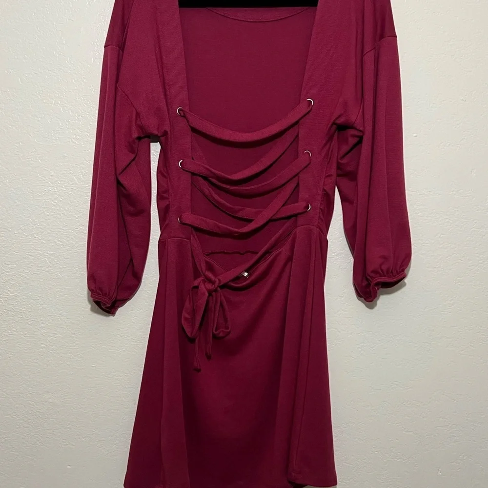 Free People Bianca Womens Dress Barbie Pink Medium open tie back  Long Sleeve - Picture 3 of 9